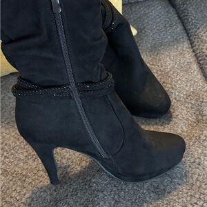 Black High-Heel Suede Ankle Boots